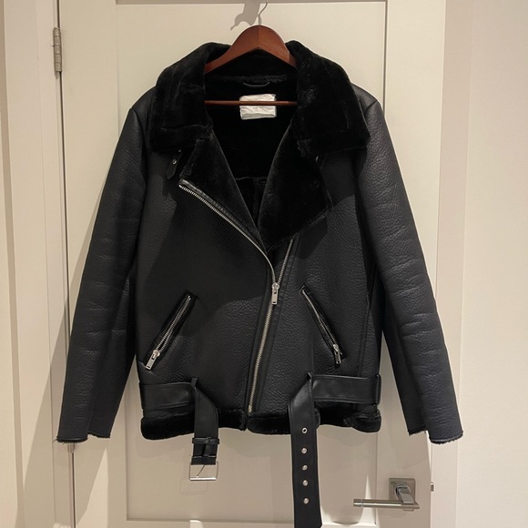 ZARA Faux Shearling Moto Jacket - Picture 1 of 2